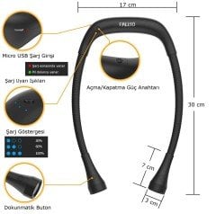 FRELSO Şarjlı Led Boyun Lamba Taşınabilir Kitap Okuma Lambası (Siyah)