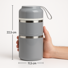 Gri 2 Katman Yemek Termosu