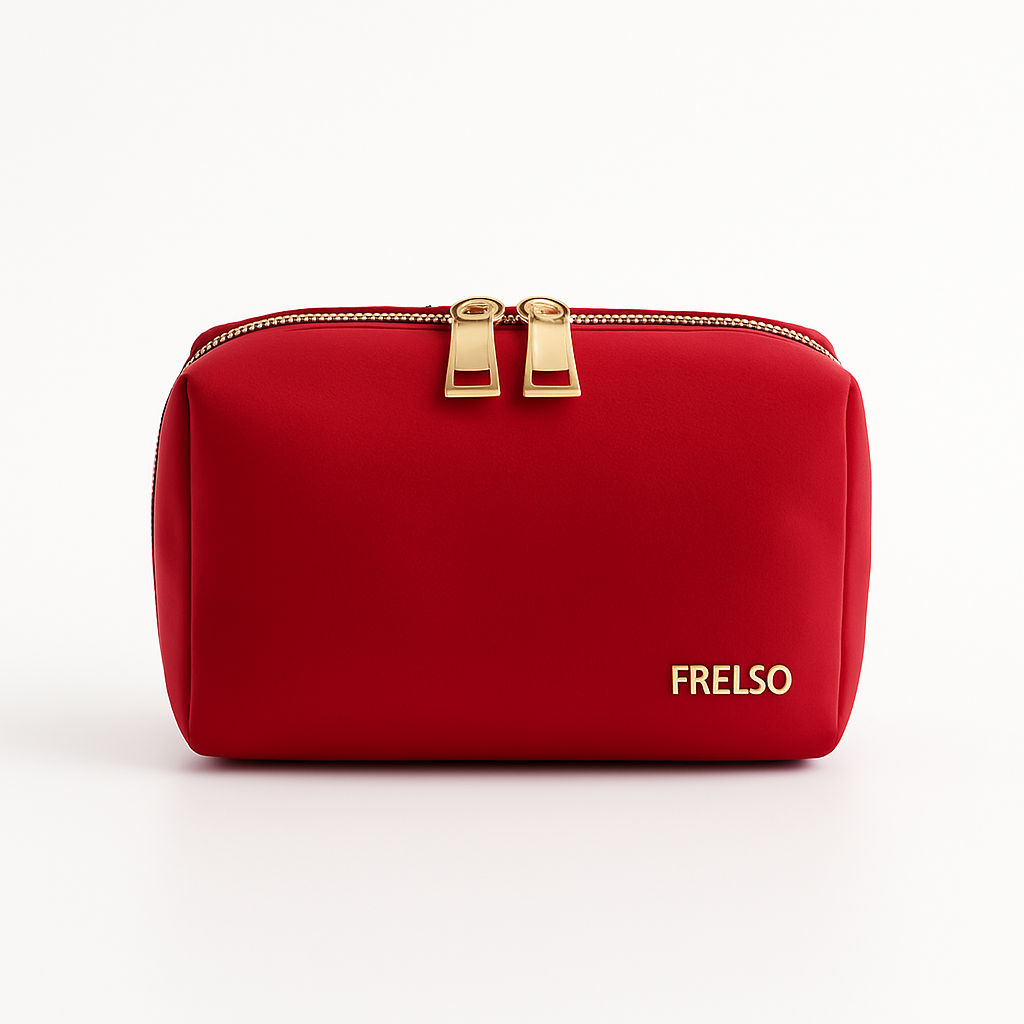 FRELSO Mini Makyaj Çantası – Kırmızı, Su Geçirmez, Çok Bölmeli Seyahat Kozmetik Organizeri, Kompakt Boy, Dayanıklı Polyester, Kadın & Erkek için Düzenleyici Çanta