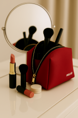 FRELSO Mini Makyaj Çantası – Kırmızı, Su Geçirmez, Çok Bölmeli Seyahat Kozmetik Organizeri, Kompakt Boy, Dayanıklı Polyester, Kadın & Erkek için Düzenleyici Çanta