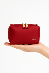 FRELSO Mini Makyaj Çantası – Kırmızı, Su Geçirmez, Çok Bölmeli Seyahat Kozmetik Organizeri, Kompakt Boy, Dayanıklı Polyester, Kadın & Erkek için Düzenleyici Çanta