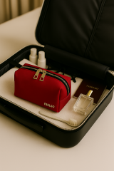 FRELSO Mini Makyaj Çantası – Kırmızı, Su Geçirmez, Çok Bölmeli Seyahat Kozmetik Organizeri, Kompakt Boy, Dayanıklı Polyester, Kadın & Erkek için Düzenleyici Çanta