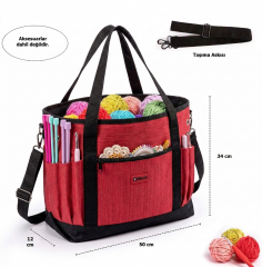 Frelso Örgü Çantası Omuz Askılı Örgücü Çantası Organizer - KIRMIZI
