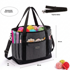 Frelso Örgü Çantası Omuz Askılı Örgücü Çantası Organizer - Siyah